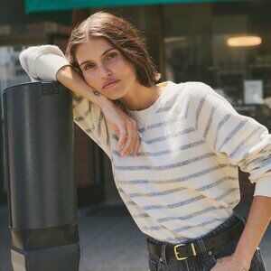 NEW Marine Layer Cloud 9 Fleece Reversible Crewneck Antique White/Black Stripe